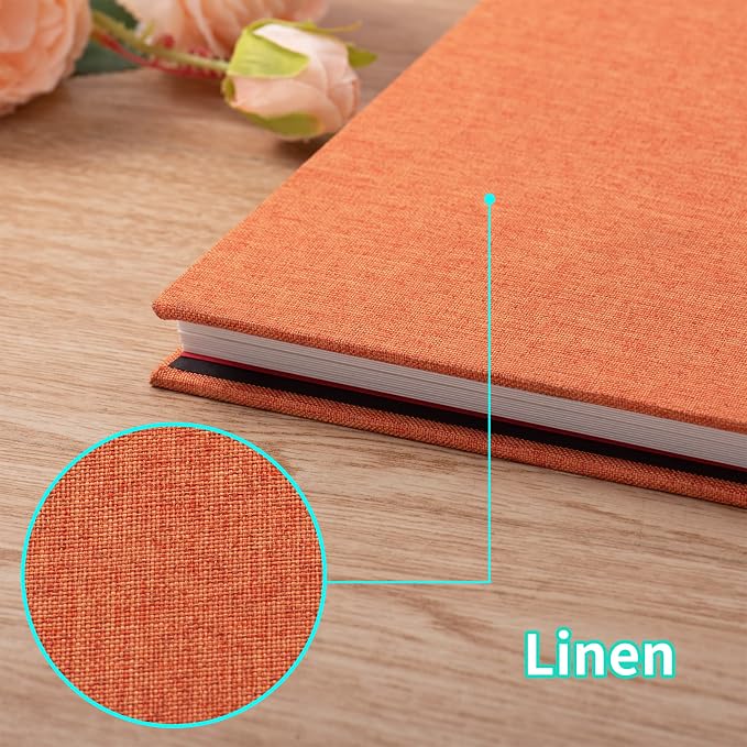 Large Photo Album Self Adhesive 4x6 5x7 6x8 8x10 Pictures Scrapbook Magnetic Album DIY Scrap Book 60 Sticky Pages Linen Cover DIY Photo Album with A Metallic Pen and DIY Accessories(Orange) - Image 5