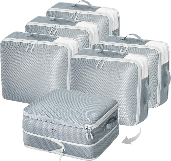 DIMJ Clothes Storage Bag 6 Pack, 19L Compression Storage Bags for Blanket, Sweater, Jacket, Closet, Sheet Storage Organizer with Window Handle, Space Saver Storage Bags with Zipper, Gray by DiMJ