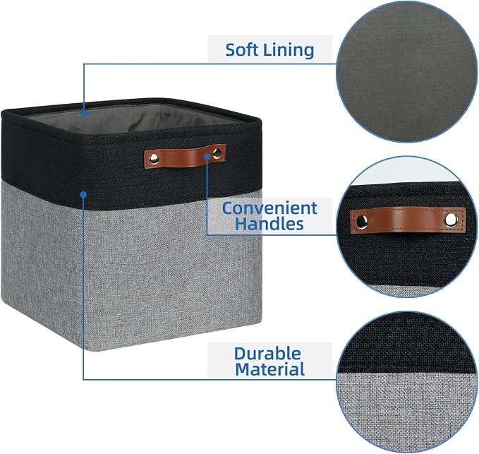 Temary Storage Baskets 12x12 Fabric Cube Storage Bins, 4 Pack Large Baskets with Handles, Baskets for Organizing Towels, Blankets, Collapsible Storage Basket (Black&Gray) - Image 3