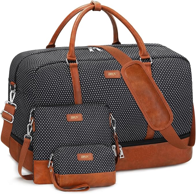 Weekender Bags for Women, 21" Weekender Travel Bag, Travel Duffle Bag with Shoe Compartment Carry on Overnight Duffel Bag for Weekend Travel Business Trip, 3PCS | 3PCS Carry On Overnight Large Duffel Bag with Crossbody Bag and Toiletry Bag for Weekend ... by IBFUN
