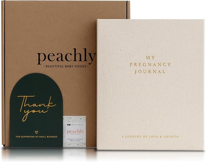 Peachly Pregnancy Journal for First Time Moms - Linen Memory Book | Gift-boxed 110-page maternity keepsake & pregnancy scrapbook. Bump photo pages, hospital & newborn checklists, archival paper by PeachlyKeepsakeBooksPregnancyBabySchool