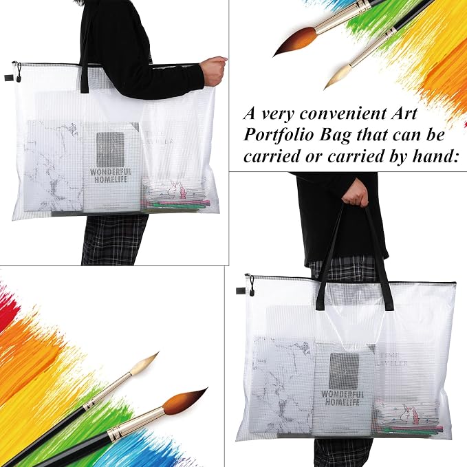 Frienda 20 Pieces Art Portfolios Bags Waterproof Portfolios Posters Storage Supply Bags with Zipper and Handle for Art Artworks, Bulletin Boards, Charts and Teaching (19 x 25 Inches) - Image 5