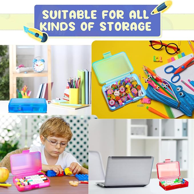 Zhehao 40 Pack Plastic Pencil Box Bulk, Hard Case for Kids,Multicolor | Clear Lid Cases for School Supplies, 3 Compartment Organizer, Hard Plastic Utility Holder with Pens Brushes, Classroom Use - Image 5