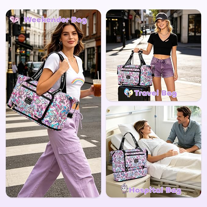 tokidoki Travel Duffle Bag, Weekender with Shoe Compartment Toiletry Bag | many compartments: laptop sleeve, wet-dry pocket, trolley sleeve. Includes toiletry bag. Carry-on. - Image 7