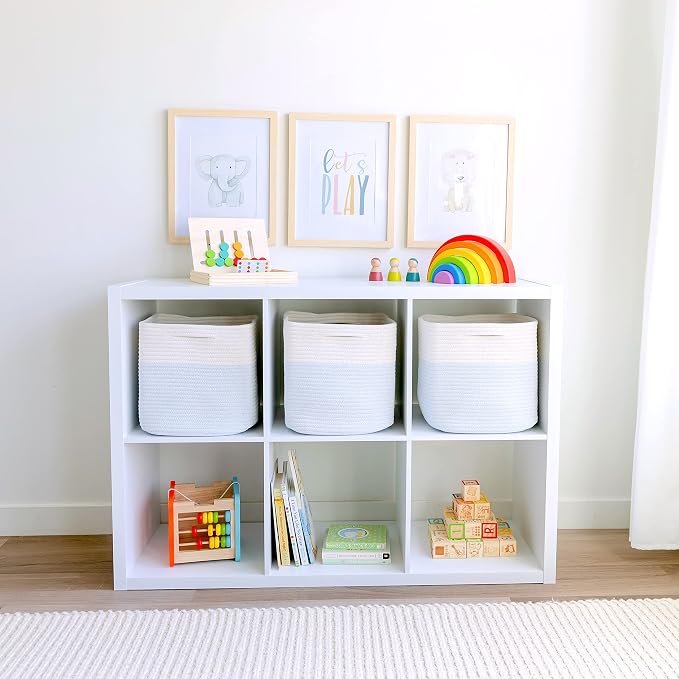 NaturalCozy Storage Cubes 11 Inch Cotton Rope Woven Baskets for Organizing, 3-Pack | Cube Storage Bin | Square Storage Baskets for Shelves Organizer, Classroom, Kids Toy Bins, Closet, Baby Nursery - Image 3