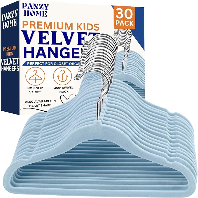 30 Pack Kids Velvet Clothes Hangers, Non-Slip Clothes Hangers for Infant and Toddler, Ultra-Slim Space Saving for Nursery Closet Organisation by Unknown