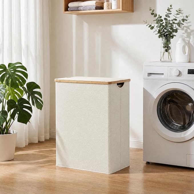 efluky Laundry Hamper with Lid, Double Laundry Basket with 2 Removable Bags, 2 Section Laundry Bin with Bamboo Handles for Bathroom, Bedroom & Laundry Room, 170L (44.9 Gallon) Beige - Image 6