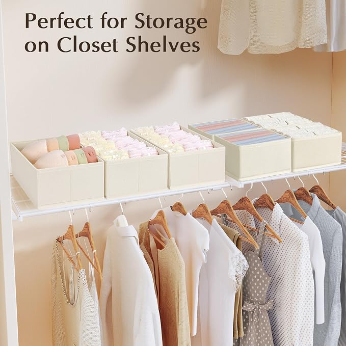 DIMJ Drawer Organiser System Drawer Organiser - Fabric Storage Box, Drawer Inserts for Wardrobes, Wardrobe Organiser for Clothes, Pack of 8, Beige Classic - Image 5