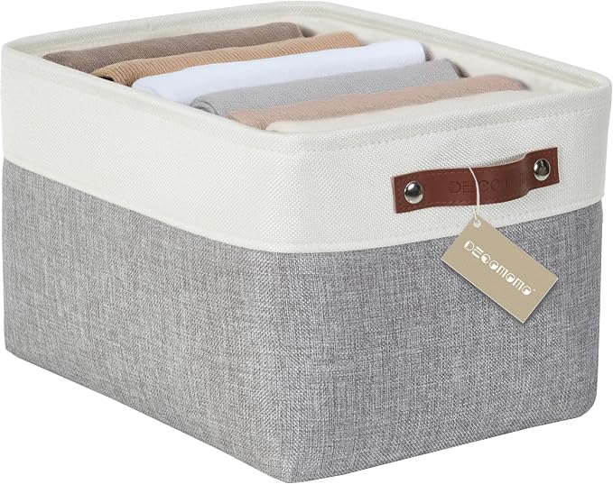 DECOMOMO Storage Bins, Large Fabric Storage Baskets for Shelves 1 Pack | 15 x 11 x 9.5 inches Decorative Linen Closet Organizers (Grey & White) by DECOMOMO