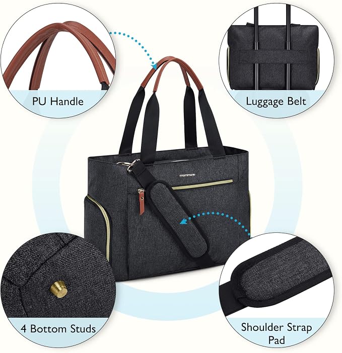 mommore Breast Pump for Spectra S1/S2 & Medela, Diaper Bag Travel Tote | Pumping Tote Bag with Insulated Pockets, Work Bag for Breastfeeding Mom with 15" Laptop Sleeve & Changing Pad - Image 5