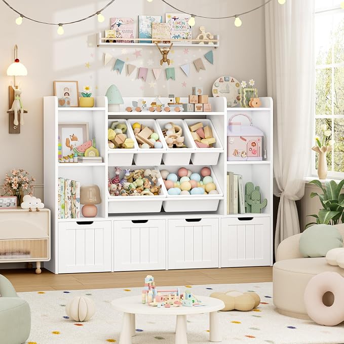 Toy Storage Organizer with Movable Drawer Toy Organizer for Kids | Large Toy Organizers and Storage with 6 Storage Cubbies, Kids Toy Storage and Toy Chest for Playroom and Kids Room, White - Image 2