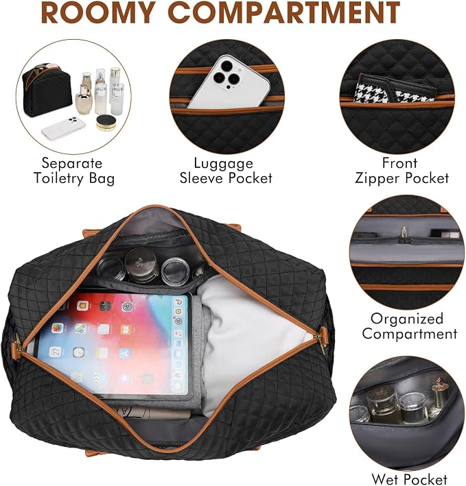 Travel Duffle Bag Weekender for Women - 38L Carry-On Overnight Personal Item Bag with Shoe Compartment & Wet Pocket Weekend Tote Bags with Toiletry Hospital Bags for Labor and Delivery - Image 4