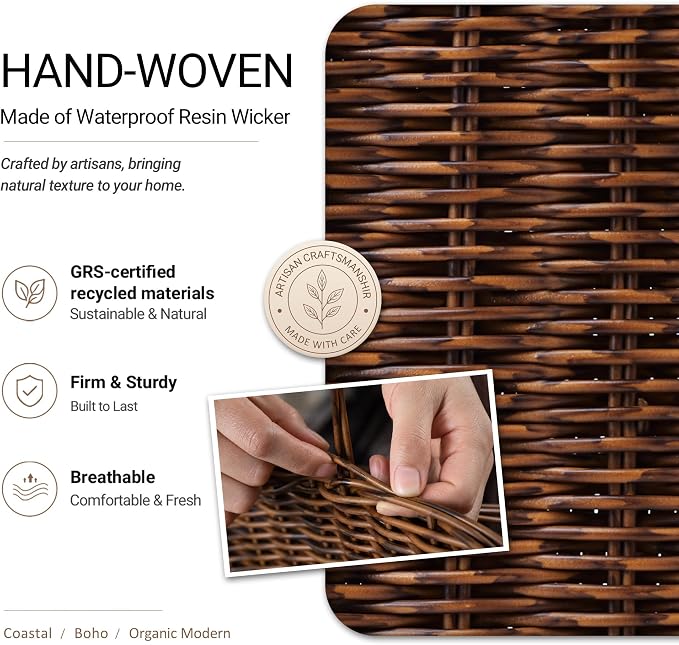 Pantry Organizers, Handwoven Large Wicker Baskets for Shelves, Labeled Storage Baskets for Organizing with Handles - Waterproof Plastic Storage Bins, Boho Decorative, 3Pack, Brown - Image 2