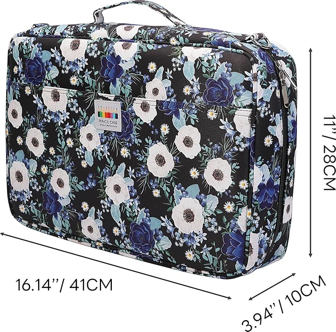 JAKAGO 480 Slots Colored Pencil Case Extra Large Capacity Pen Holder for Artist Painter Zipper Organizer Bag for Marker Highlighter Storage Case for Office Sketch Travel Supplies (Anemone) - Image 2