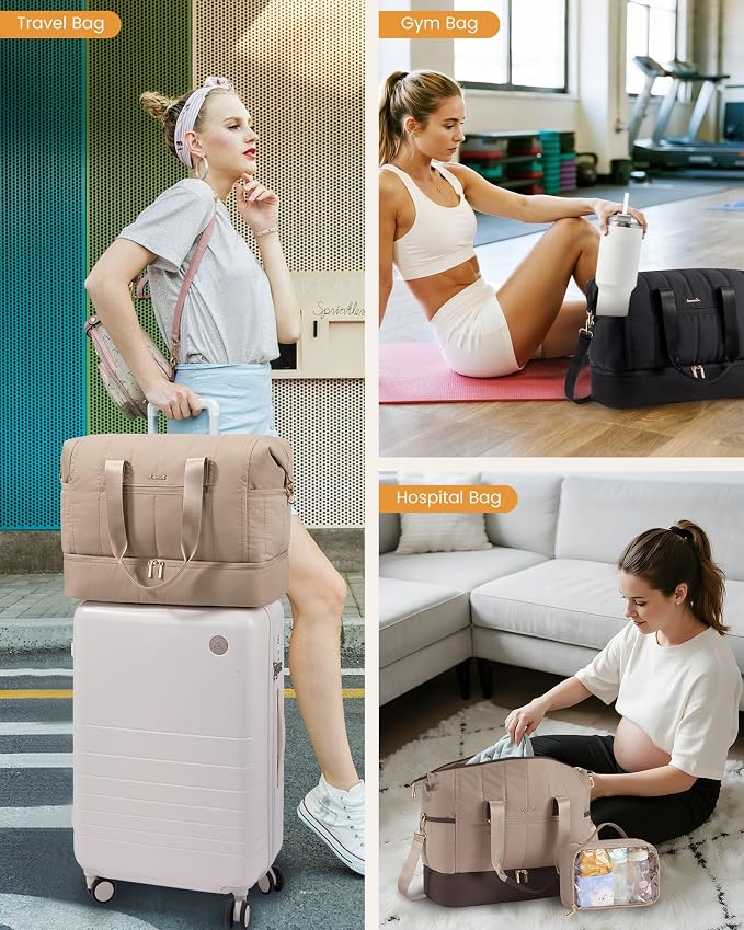 LOVEVOOK Travel Duffle Bag Women,Weekender Hospital Bag for Labor Delivery | Shoe Compartment, Puffer Carry On Duffel Bags For Airplanes,Overnight Bag With Toiletry Bag, 42L,2Pcs Set - Image 7