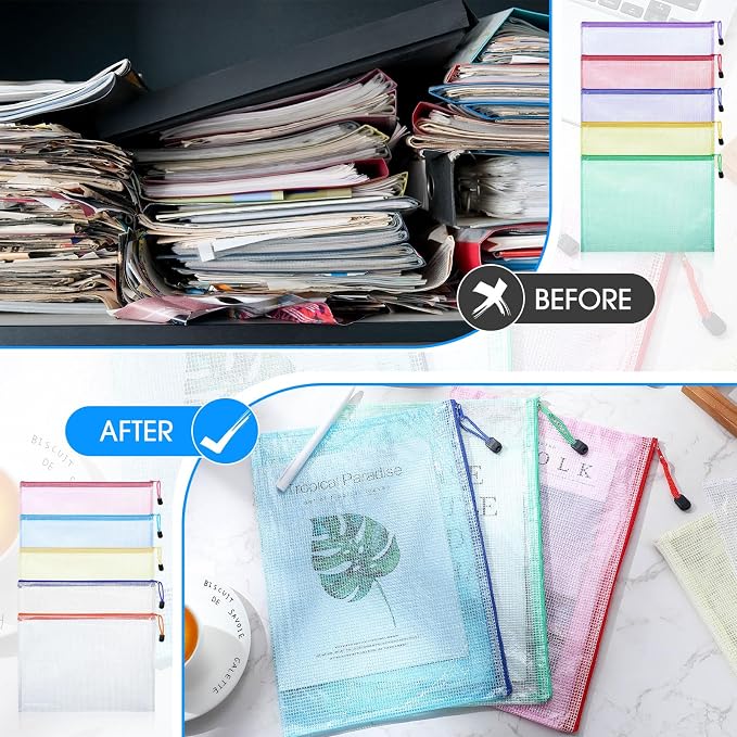 200 Pcs A4 Mesh Zipper Pouch Bulk Waterproof Mesh Zipper Organizer Plastic File Folder Case for School Office Supplies Document Board Games Puzzle(Colorful) - Image 4