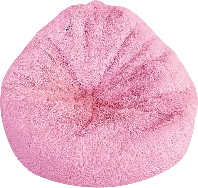 Bean Bag Stuffed Animal Storage Chair Cover (No Filler) for Kids and Adults. Extra Large Bird's Nest Beanbag Memory Foam Soft Premium (Light Pink (Faux Fur), 3ft (Cover Only)) by Delmach