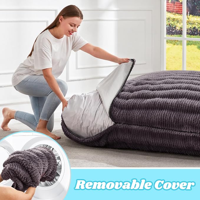 Hobestluk Adult Bean Bag Chair 3 in 1 Convertible Large Bean Bag Sofa | Ripple Dark Grey,Machine Washable,Removable Cover,Easy Convert And Install,Floor Bed,For Livingroom Bedroom - Image 8
