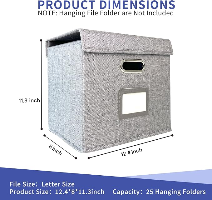 4 Pack Hanging File Folder Box with Lid, Durable Letter Size Filing Storage Box, Sturdy File Holder with Cardboard Support PVC Rails for Office Home Organizer, Gray - Image 3