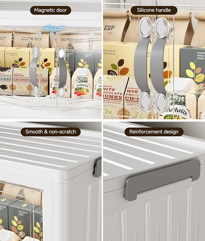 Hanyi 175 QT Stackable Storage Bins with Lids, 5 Tier Collapsible Plastic Storage Cabinet with Magnetic Doors, Removable Top Lid, Locking Wheels, Closet Organizer for Bedroom, Pantry, Office - Image 6