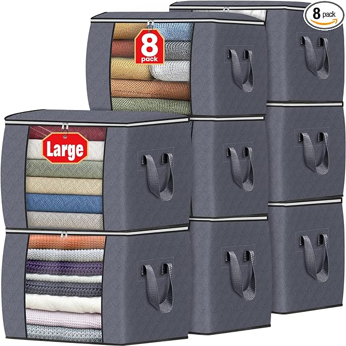 90L Clothes Storage, Foldable Thick Fabric Blanket Storage Bags | Foldable Containers with Zippers,Window and Handles for Organizing Bedroom, Closet, Comforter, Bedding,Dorm essentials by Fabtotes