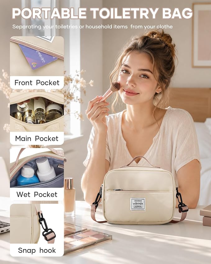 Travel Duffel Weekender Bag Women Tote Carry On Bags With Shoe Compartment | Travel Overnight Bags with Trolley Sleeve for Airplanes Waterproof Lightweight Sport Tote Gym with Toiletry Bag Beige - Image 4