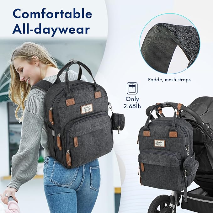 RUVALINO Baby Diaper Bag Backpack with Changing Pad, Baby Shower Gifts | Baby Essentials, Waterproof Travel Baby Bags for Mom Dad Girl Boy, Insulated Bottle Holders, Pacifier Case, Large Capacity - Image 8