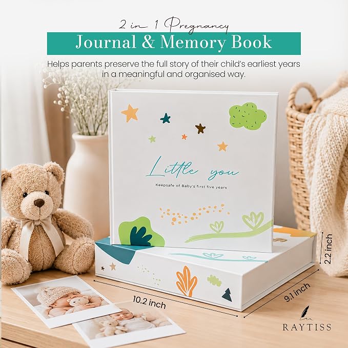 Baby Books Keepsake - Pregnancy Journal & Baby Memory Book, Age 0-5 | 120-page hardcover baby memory book with pregnancy journal, photo pockets, milestone pages, and letter envelope for age 21 - Image 3