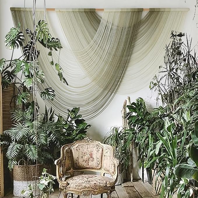 Macrame Wall Hanging Boho Tapestry Dip Dyed Ombre Moss Green 57"W*39"L | For Bedroom Living Room Nursery Wedding Backdrop, Large Handwoven Wall Art, Boho Apartment Style, Modern Farmhouse Decor by FLBER