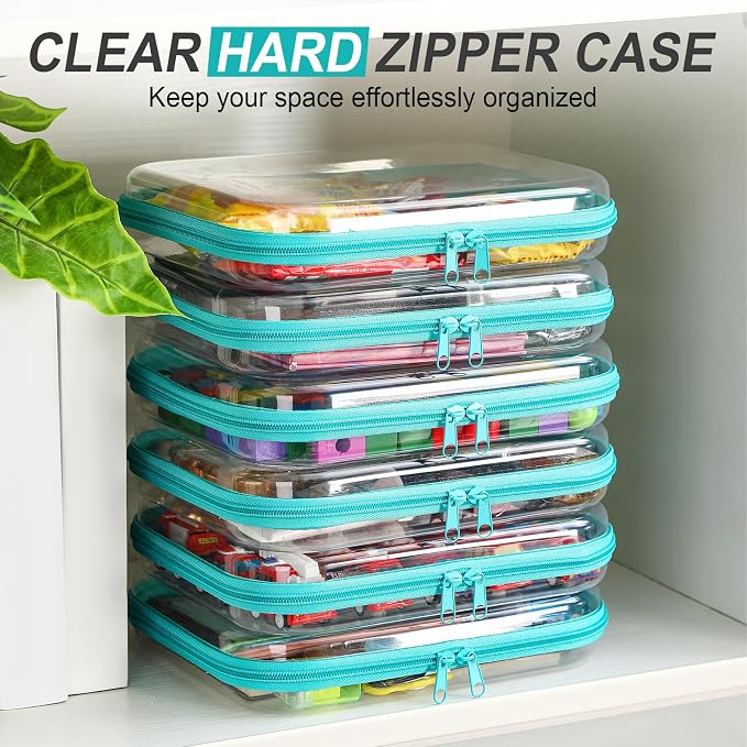 Sanwuta 6 Clear Hard Zipper Case,Teal,7.87 X 5.9 X 2 Inch | Pencil Case Pouches ,Makeup Bag,Plastic Toiletry Diaper Bag ,Travel Toy Storage,Waterproof Organizer Bins - Image 4