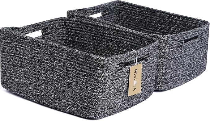 MiniArk Large Storage Baskets for Shelves, 17 x 13 x 7.5” Closet Organizers Bins for Clothes Blanket Towels, Baby Nursery, Toy Baskets Box, Woven Rope Baskets, 2 Packs Dark Gray by MiniArkStorageBasketsHome