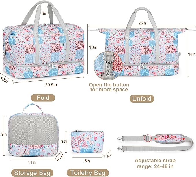 Weekender Bags for Women, 21" Travel Duffle Bag with Shoe Compartment | 3PCS Carry On Overnight Large Duffel Bag with Crossbody Bag and Toiletry Bag for Weekend Travel Gym Hospital Business Trip - Image 7