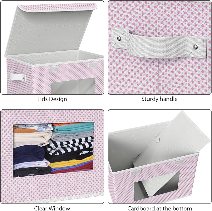 Univivi Fabric Foldable Storage Boxes with Lids, 4 Pack, Pink | 17 x 12 x 12 In Large Stackable Storage Bins with Lids, Closet Organizers and Storage Cube Basket for Home, Office, Bedroom - Image 4