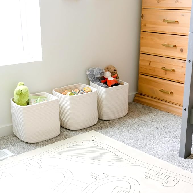 NaturalCozy 13 Inch Cube Storage Bins Cotton Rope Woven Baskets for Organizing 3-Pack | 13 x 13 Storage Cubes | Fabric Square Storage Baskets for Shelves Organizer, Kids Toy Bins, Closet Baby Nursery - Image 5