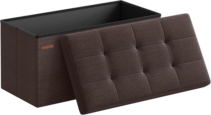 SONGMICS Mazie Collection - 30 Inches Folding Storage Ottoman Bench, Ottoman Foot Rest, End of Bed Bench, Storage Chest, Load 660 lb, for Living Room, Bedroom, Entryway, Brown ULSF047K02 by Unknown