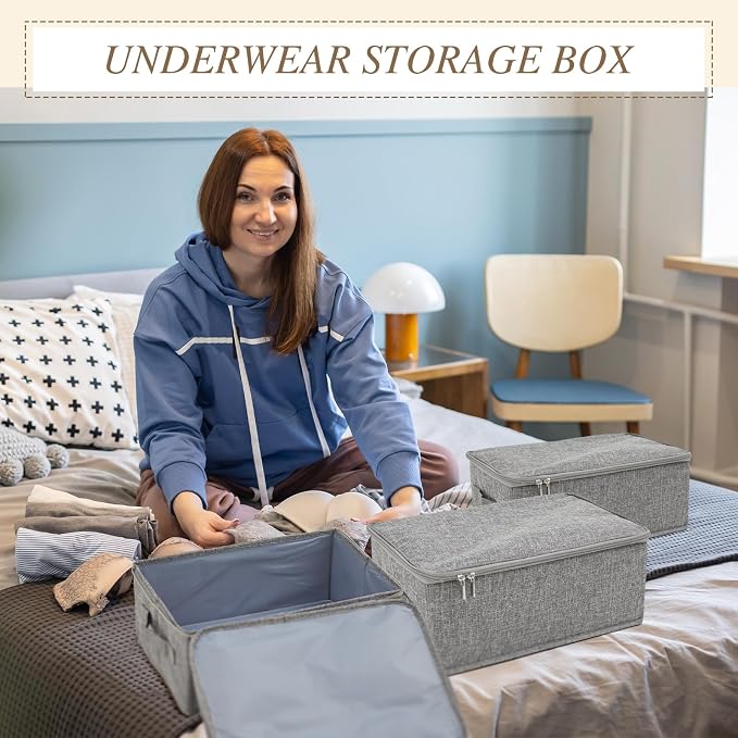 Soaoo 5 Pcs 15 x 10 x 6'' Fabric Storage Bins with Zipper Lids and Handle Rigid Collapsible Washable Wardrobe Storage Boxes Stackable Foldable Closet Organizer Containers Cubes (Gray) - Image 6