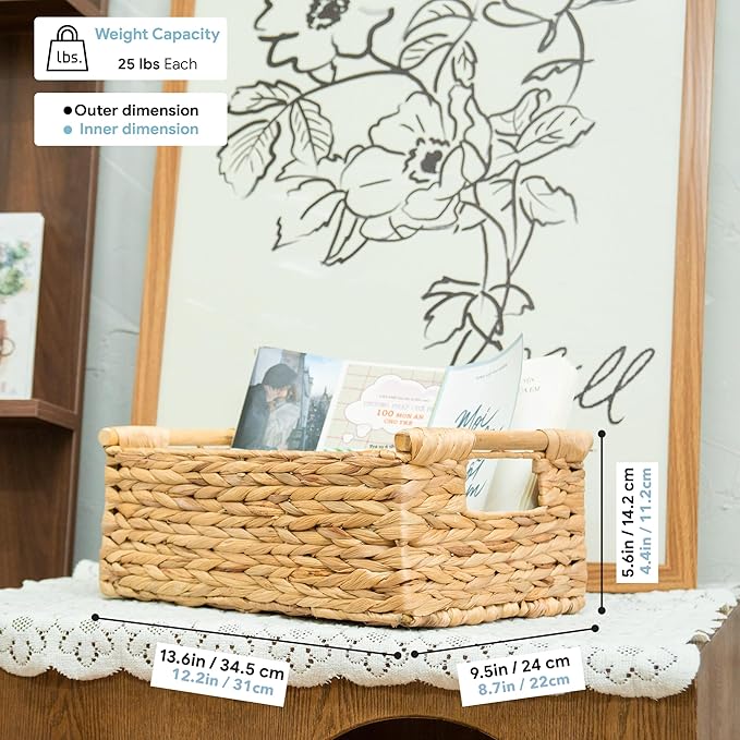 VATIMA Hyacinth Medium Wicker Basket 13.6x9.5x5.6" - With Handle, Living Room Decor, Rectangular Design - Image 3