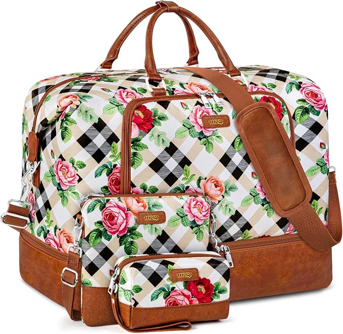 TIBES Travel Weekender Bag for Women, Overnight Bag with Shoe Compartment | 3PCS Large Travel Duffel Bag for Gym, Travel, Hospital, Business Trip, Carry On Tote, Wet & Dry Separation, Water Resistant by TIBES