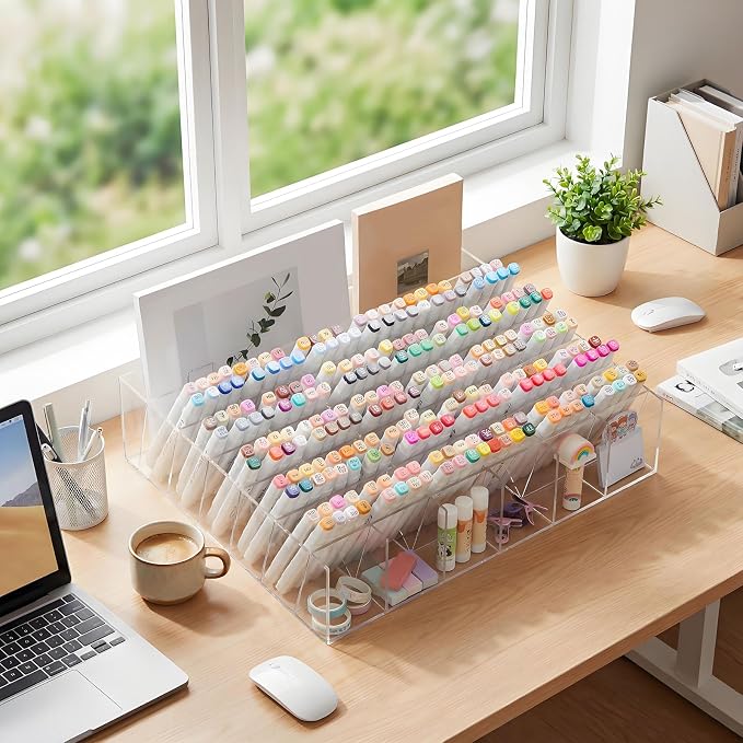 MotiMind Acrylic Pen and Marker Organizer for 420 Markers | 30 Compartments, Vertical Marker Pencil Organizer, Acrylic Pen Display Holder, Art Supply Storage for Desk Stationery, Clear - Image 5