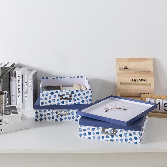 Soul & Lane - Decorative Storage Boxes with Lids, Set of 3, Blue Spots | Large Photo Keepsake Box Set for Organizing Documents and Memories, Cute Flat Nesting Cardboard Organizers for Scrapbooking - Image 6