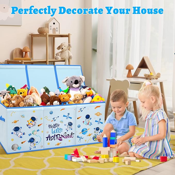 Large Toy Box Collapsible Chest Organizer with Flip Lid for Kids | Oxford Storage Box with Handle for Boy Girl Sturdy Waterproof Organizing Decor for Bedroom Playroom Nursery 37.7×12.5×15.7'' - Image 5