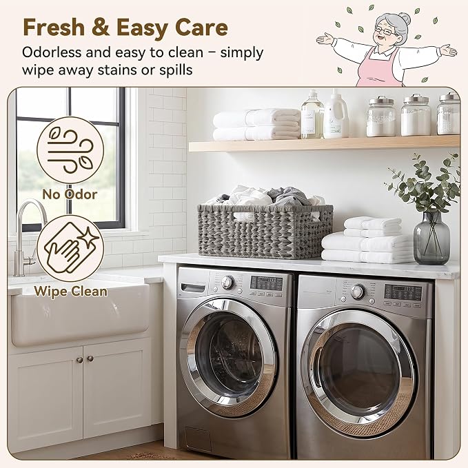 GRANNY SAYS Wicker Baskets for Organizing, Waterproof Pantry Basket, 1-Pack | Plastic Wicker Storage Baskets for Shelves,Large Wicker Baskets for Storage,Handwoven Storage Baskets with Handle,Grey Basket - Image 3