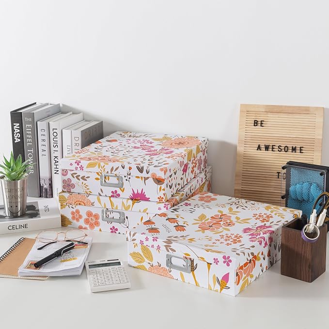 Soul & Lane - Keepsake Storage Boxes with Lids, Set of 3, Floral Collage | Decorative Cardboard Document Box Set for Photos, Scrapbooks and Memories, Large Pretty Letter Organizers for Organizing - Image 3