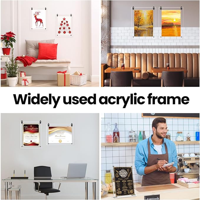 Thyle 8 Pcs Acrylic Photo Frame 8.5 x 11'' Clear Floating Picture Frame Certificate Document Poster Award Diploma Display Tabletop or Hanging Wall Mount Gift for Christmas Team Employee Family(Black) - Image 6