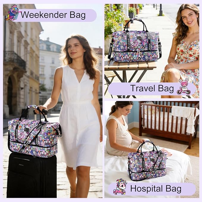 tokidoki Travel Duffle Bag, Weekender with Shoe Compartment Toiletry Bag | many compartments: laptop sleeve, wet-dry pocket, trolley sleeve. Includes toiletry bag. Carry-on. - Image 8