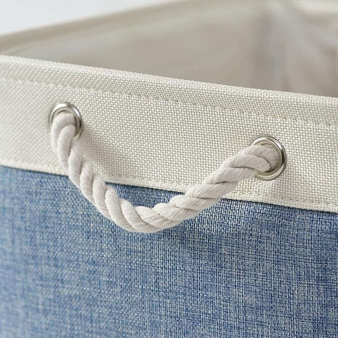 TcaFmac Storage Bins for Organization - Large 3 Pack Canvas Storage Basket for Shelves with Handles, Collapsible Baskets for Organizing for Closet Dog Laundry (White & Blue16x12x8 inch) - Image 7