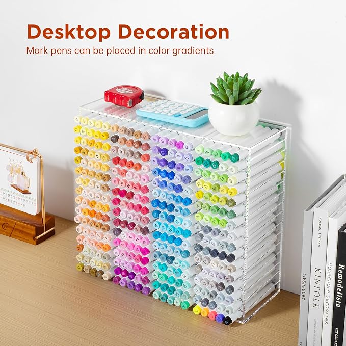 BEYGORM Horizontal Marker Organizer for 320 Markers, Acrylic Large Shelf | Desktop Storage Rack for Paint Pens, Ideal for Art Studio, Office & Drawing Supplies Organization - Image 7