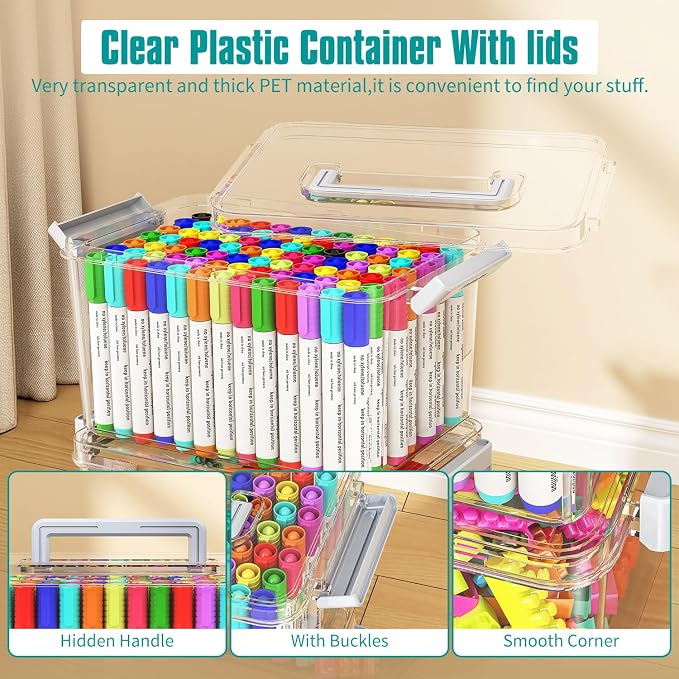 Plastic Storage Bins with Lids Stackable organization and Storage Containers for Organizing Snacks, Crafts, Tools Clear Storage Box with Latching handle(Clear, 2PCS-4.5QT 2PCS-8.5QT) - Image 5
