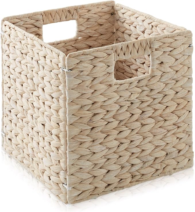 Casafield 10.5" x 10.5" Hyacinth Storage Baskets, Whitewash - Set of 6 Storage Organizers, Woven Wicker Cubes for Bathroom, Bedroom, Laundry, Shelves - Image 9
