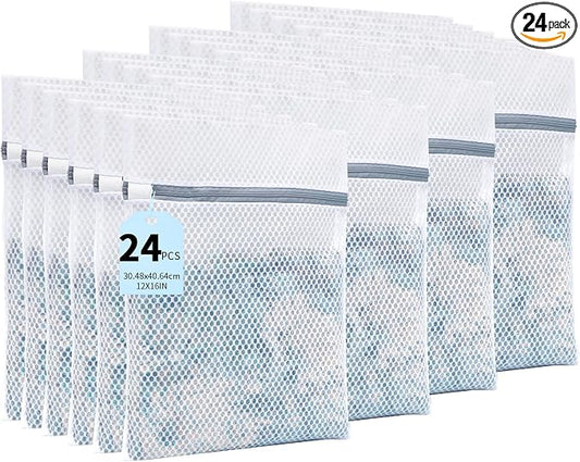24PCS 12X16IN Laundry Bags Mesh Wash Bags for Strong Zipper | Upgraded Honeycomb and Fine Mesh Design Delicate Laundry Bag for Clothes, Bras,Socks,Travel Organization by SUOSEC